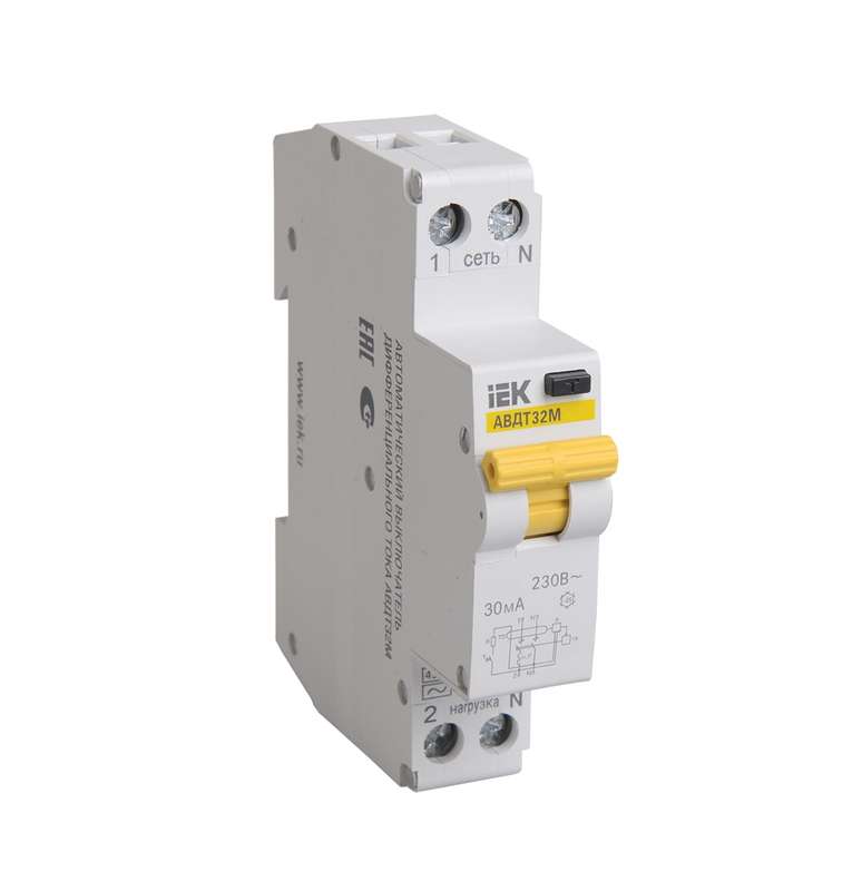 Выключатель автоматический дифференциального тока 1п C 20А 30мА тип A 4.5кА АВДТ-32М ИЭК MAD32-5-020-C-30