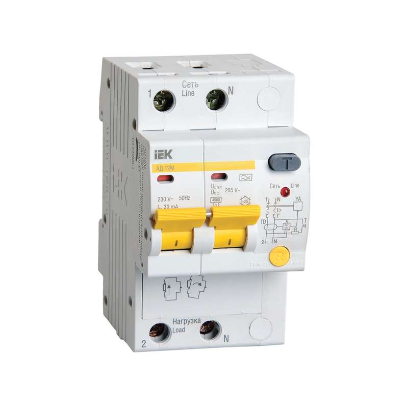 Выключатель автоматический дифференциального тока 2п B 16А 30мА тип A 4.5кА АД-12М ИЭК MAD12-2-016-B-030