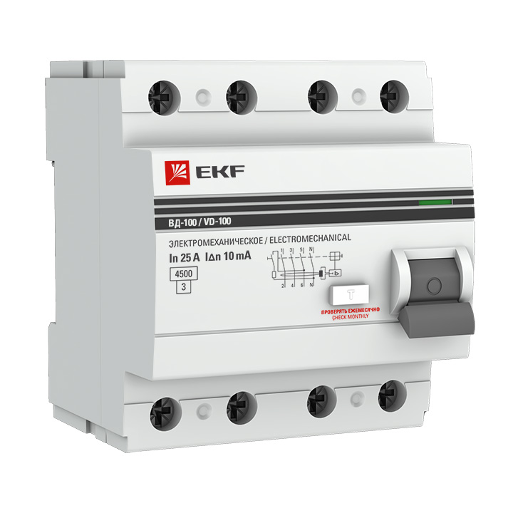Выключатель дифференциального тока (УЗО) 4п 40А 30мА тип AC ВД-100 PROxima (электромех.) EKF elcb-4-40-30-em-pro