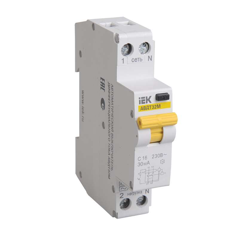 Выключатель автоматический дифференциального тока 1п C 10А 30мА тип A 4.5кА АВДТ-32М ИЭК MAD32-5-010-C-30