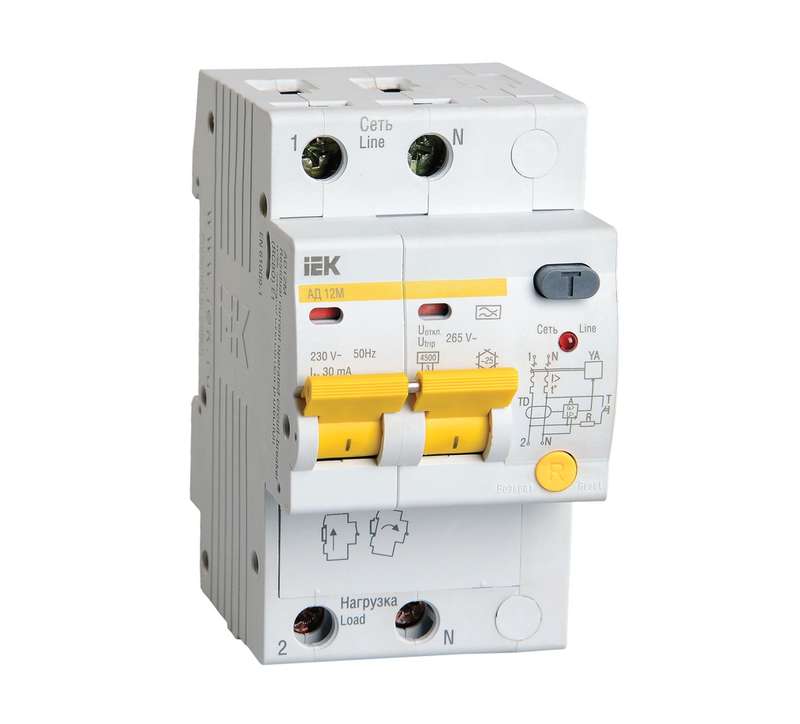 Выключатель автоматический дифференциального тока 2п C 40А 30мА тип A 4.5кА АД-12М ИЭК MAD12-2-040-C-030