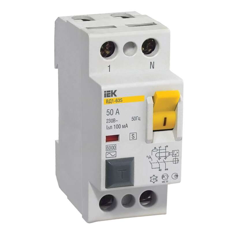 Выключатель дифференциального тока (УЗО) 2п 50А 100мА тип ACS ВД1-63S ИЭК MDV12-2-050-100