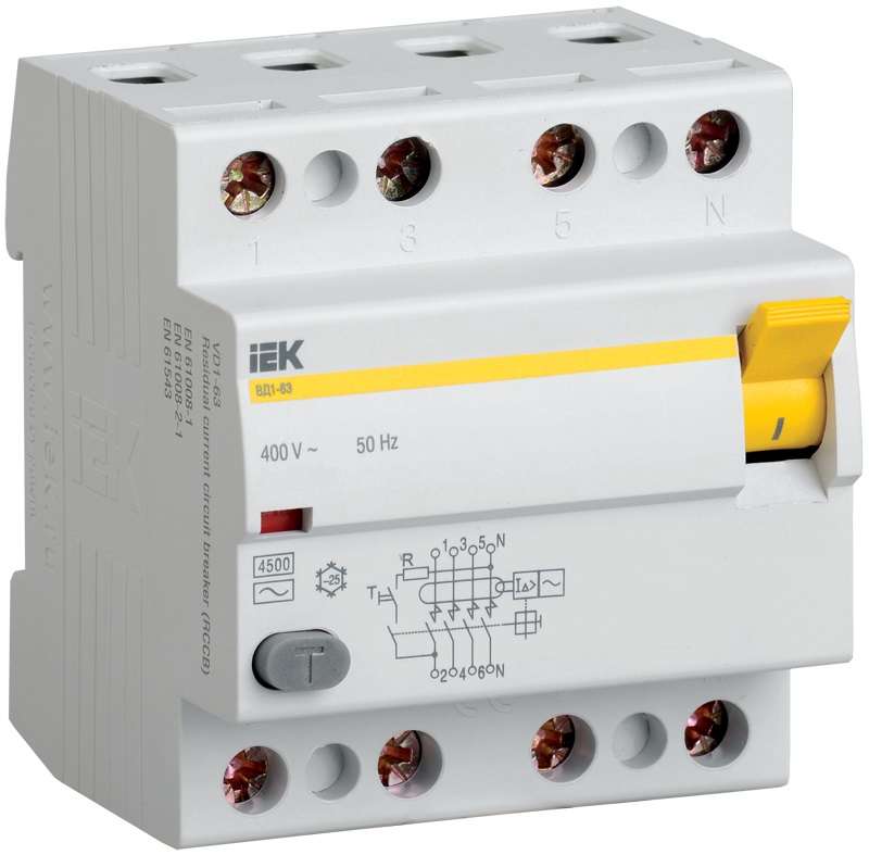 Выключатель дифференциального тока (УЗО) 4п 63А 100мА тип AC ВД1-63 ИЭК MDV10-4-063-100