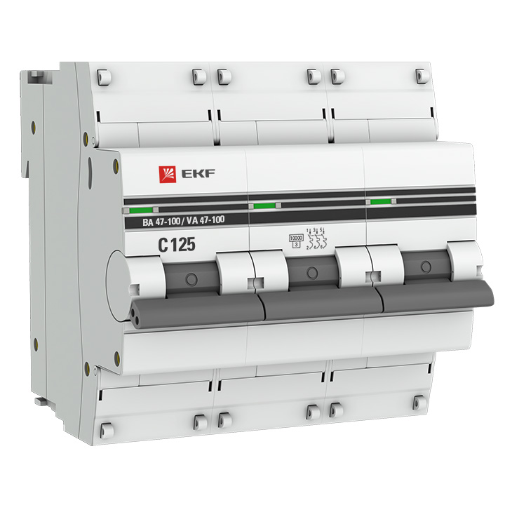 Выключатель автоматический модульный 3п D 125А 10кА ВА 47-100 PROxima EKF mcb47100-3-125D-pro
