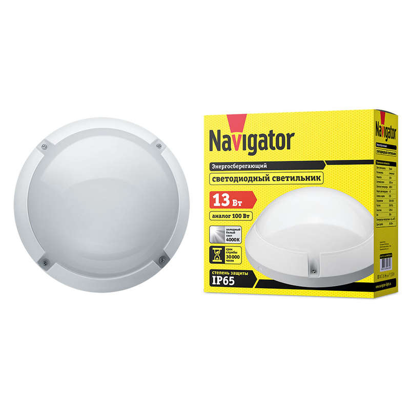 Светильник LED 94 839 NBL-PR1-13-4K-WH-IP65-LED 13Вт 4000К IP65 (аналог НПП 1101 бел. круг) Navigator 94839