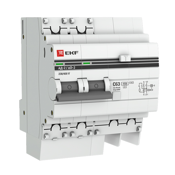 Выключатель авт. диф. тока 2п 4мод. C 32А 30мА тип AC 4.5кА АД-2 PROxima EKF DA2-32-30-pro
