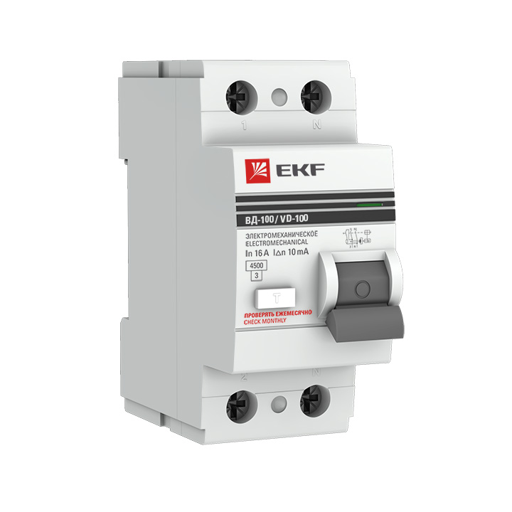 Выключатель дифференциального тока (УЗО) 2п 32А 100мА тип AC ВД-100 PROxima (электромех.) EKF elcb-2-32-100-em-pro