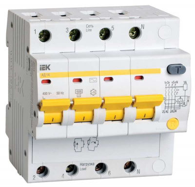 Выключатель автоматический дифференциального тока 4п C 50А 100мА тип AC 4.5кА АД-14 ИЭК MAD10-4-050-C-100