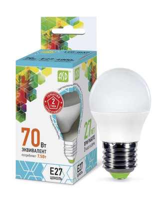 Лампа светодиодная LED-шар-standard 7.5Вт шар 4000К белый E27 675лм 160-260В ASD 4690612003993